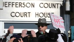 Jefferson County sheriff Fred Abdullah addresses the rape protest crowd, largely hostile to him, in the city of Steubenville at a rally on the Jefferson Co. Courthouse steps on Sat. Jan. 5, 2012.  He defended his own and his department's determination in pursuit of rapists.