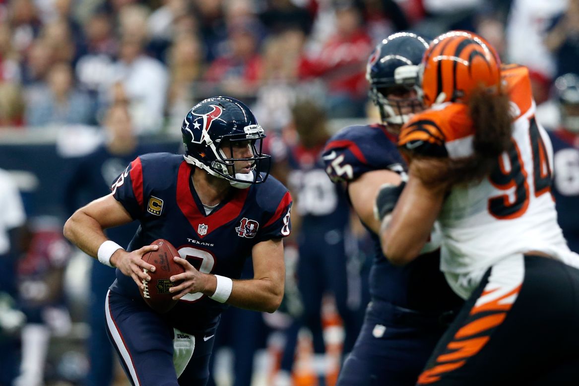 Quarterback Matt Schaub of the Houston Texans looks to pass in the first half against the Bengals.
