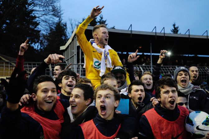 Epinal supporters celebrated with their players following the shock penalty shootout victory over cup holder Lyon following a pulsating 3-3 draw. Lyon is second in Ligue 1, level on points with Paris Saint-Germain at the top.