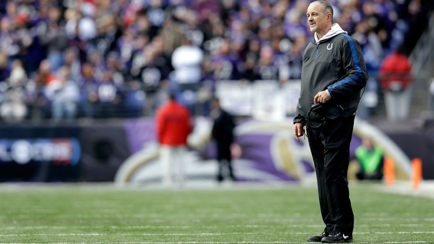 Head coach Chuck Pagano of the Indianapolis Colts looks on against the Baltimore Ravens on Sunday.