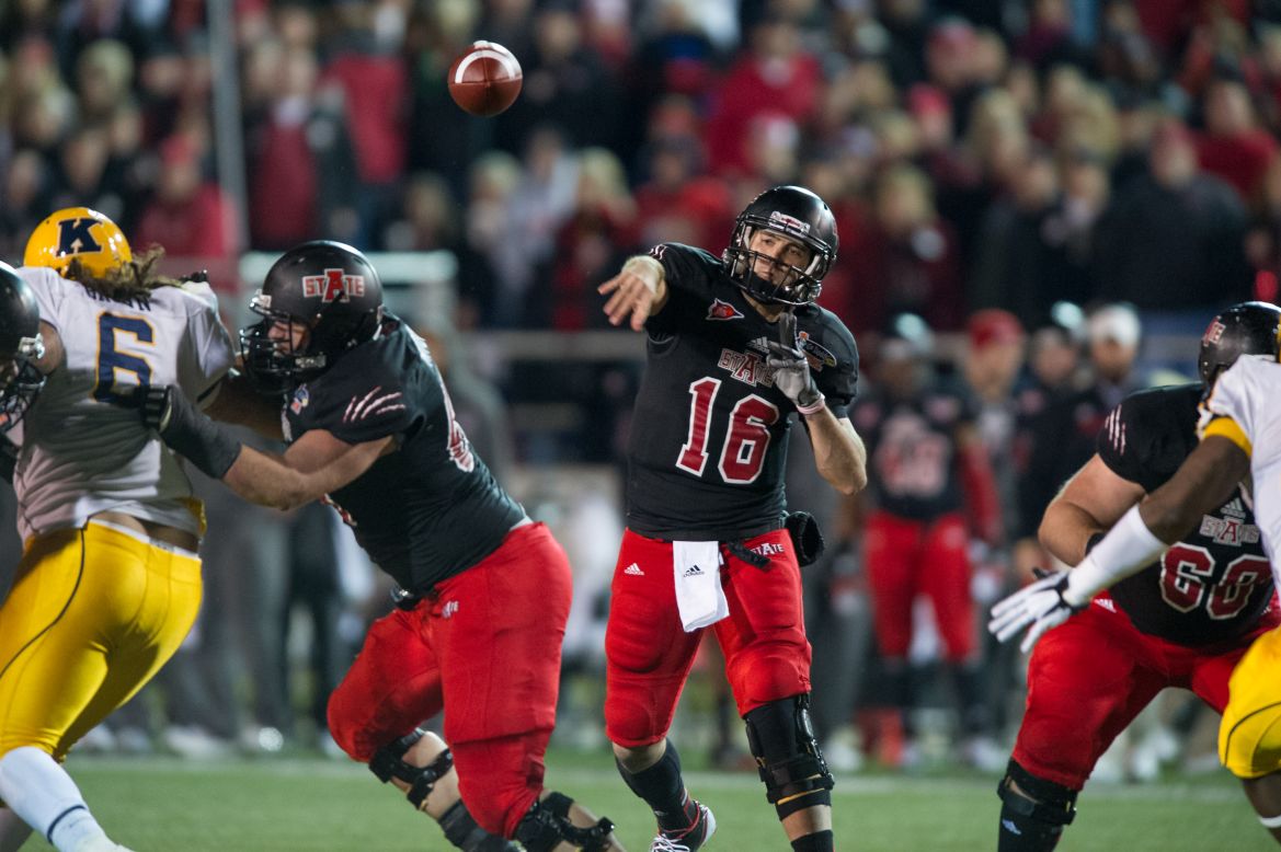 Arkansas State quarterback Ryan Aplin throws a pass during the game against Kent State on January 6.