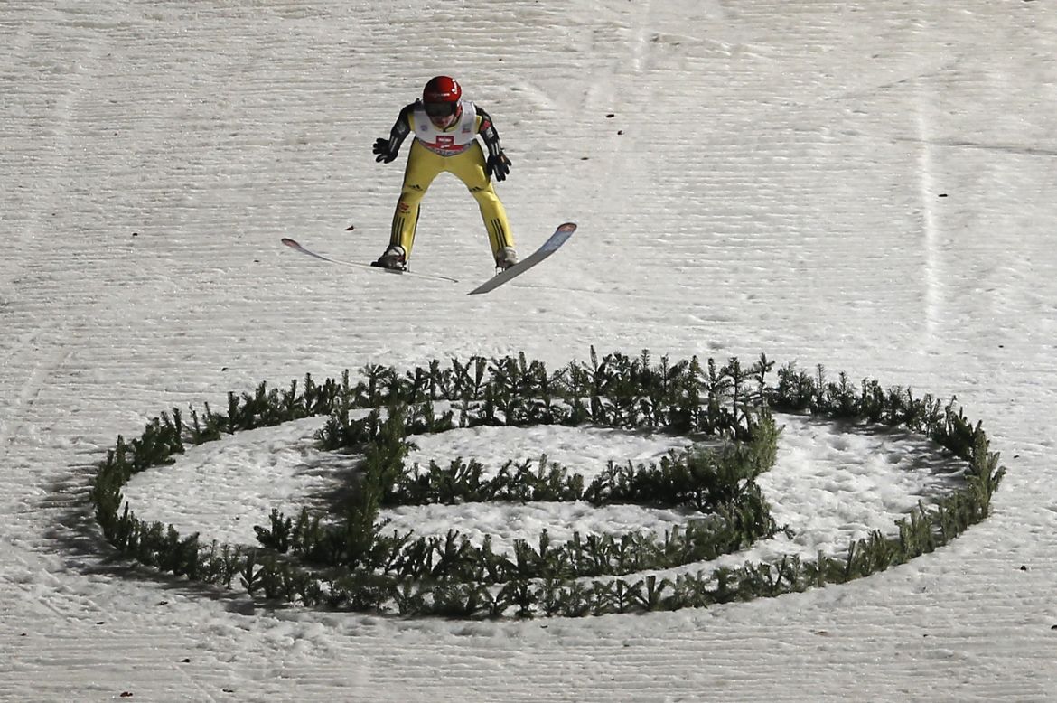 Germany's Andreas Wellinger jumps in Sunday's competition.