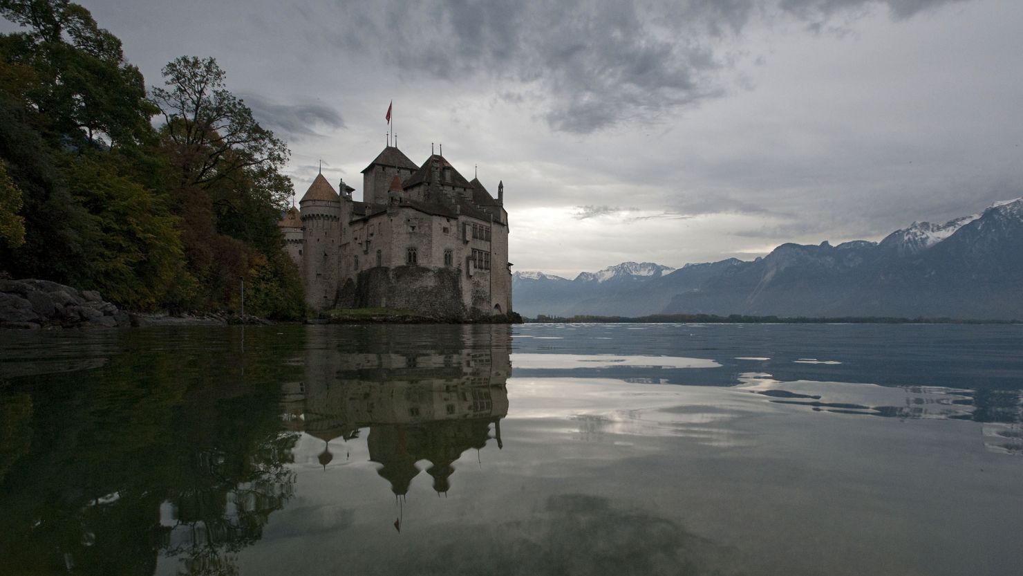 The Chillon Castle near the town of Montreux on the banks of Lake Geneva.