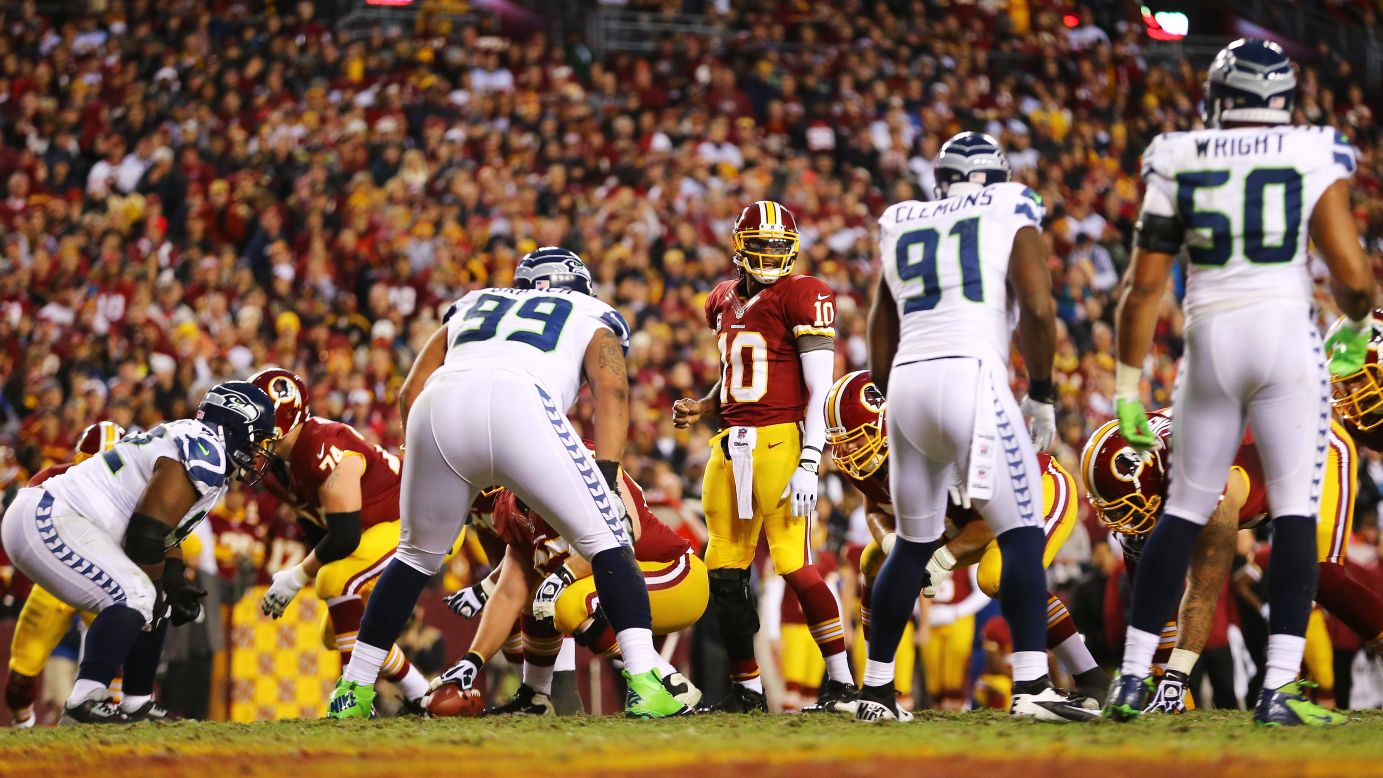 Robert Griffin III and the Washington Redskins line up against the Seattle Seahawks on Sunday.