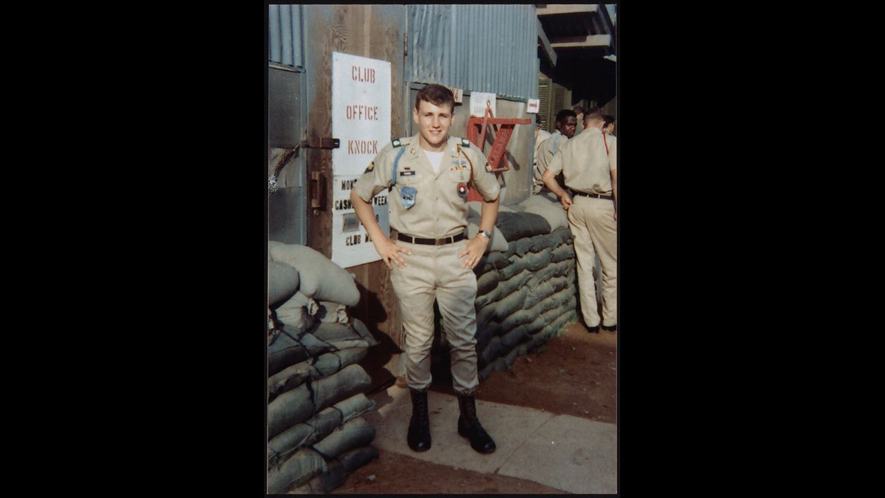 Hagel, pictured in uniform in 1968, volunteered for the U.S. Army, serving a yearlong tour.