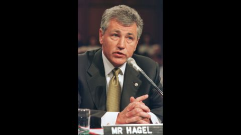 Hagel was a Republican senator from Nebraska from 1997 to 2009. Here, he testifies before the Senate Commerce Committee during a September 2000 hearing on the marketing of violence to children. 