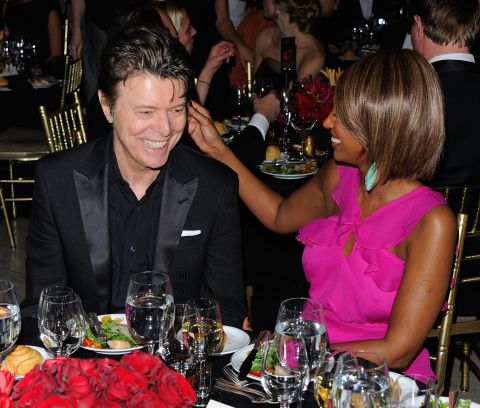 Bowie looks clean-cut while attending a gala in New York honoring Rihanna and Michael Clinton with his wife, Iman, in April 2011.