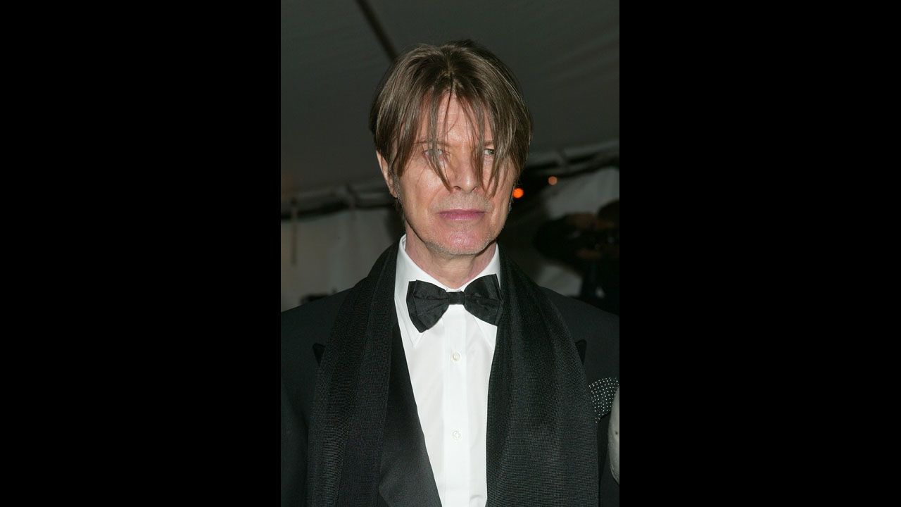 Bowie arrives at the Metropolitan Museum of Art Costume Institute Benefit Gala in April 2003 in New York.