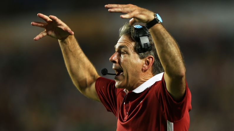 Alabama head coach Nick Saban shouts to his players during the game against Notre Dame.