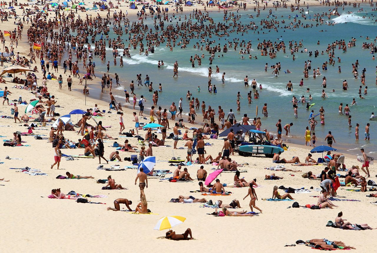 Bondi Beach in Sydney, Australia was packed with people attempting to cool down as temperatures hit 43 degrees Celsius (109 Fahrenheit).