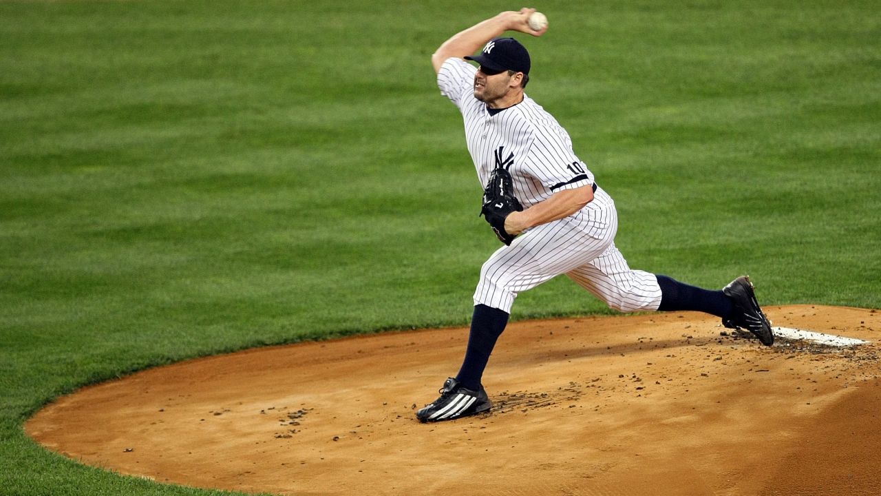 Roger Clemens of the New York Yankees pitches against the Cleveland Indians during Game Three of the American League Division Series in New York on October 7, 2007.