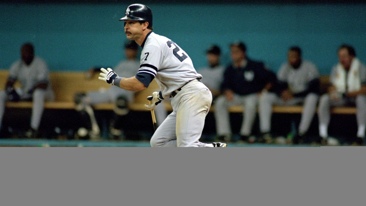 Don Mattingly of the New York Yankees hits a pitch during Game Five of the 1995 American League Divisional Series against the Seattle Mariners on October 8, 1995.