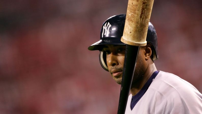 Bernie Williams of the New York Yankees prepares to bat against the Los Angeles Angels during Game Five of the American League Division Series on October 10, 2005.