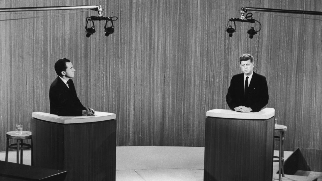 Vice President Nixon and Sen. John F. Kennedy take part in a televised debate during their 1960 presidential campaign. Kennedy won the election that year.