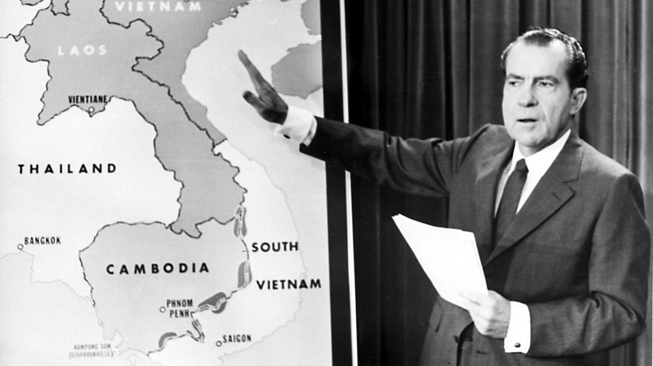 In 1970, Nixon announces the invasion of Cambodia to the American public.