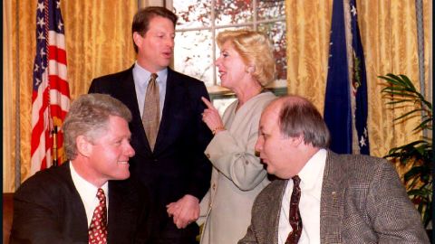President Clinton and Al Gore congratulate Jim and Sarah Brady on the passage of the Brady Law in 1993.