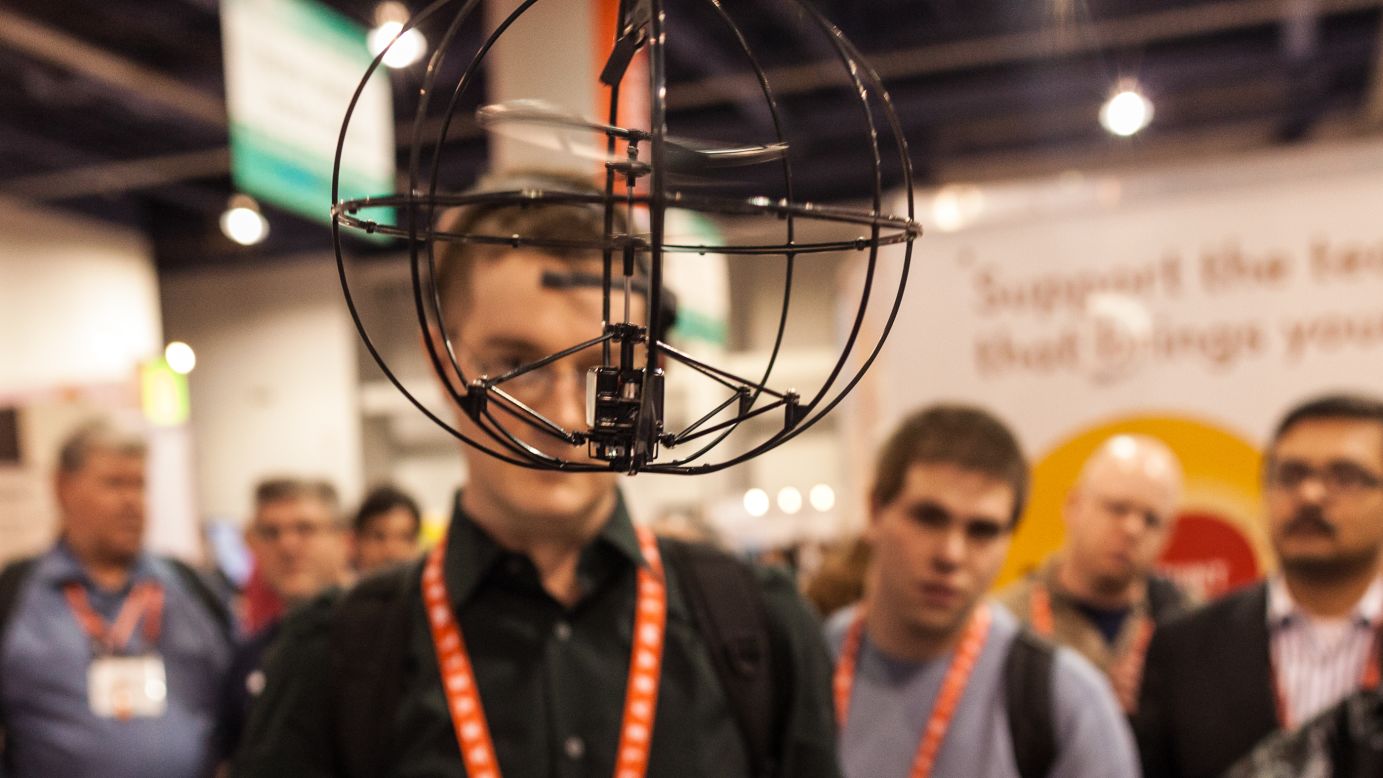 This Orbit toy helicopter from Puzzlebox is controlled via brain waves. The user wears a headset which detects brain electrical activity and wirelessly transmits it to the helicopter, making it fly. The Orbit sells for $189.