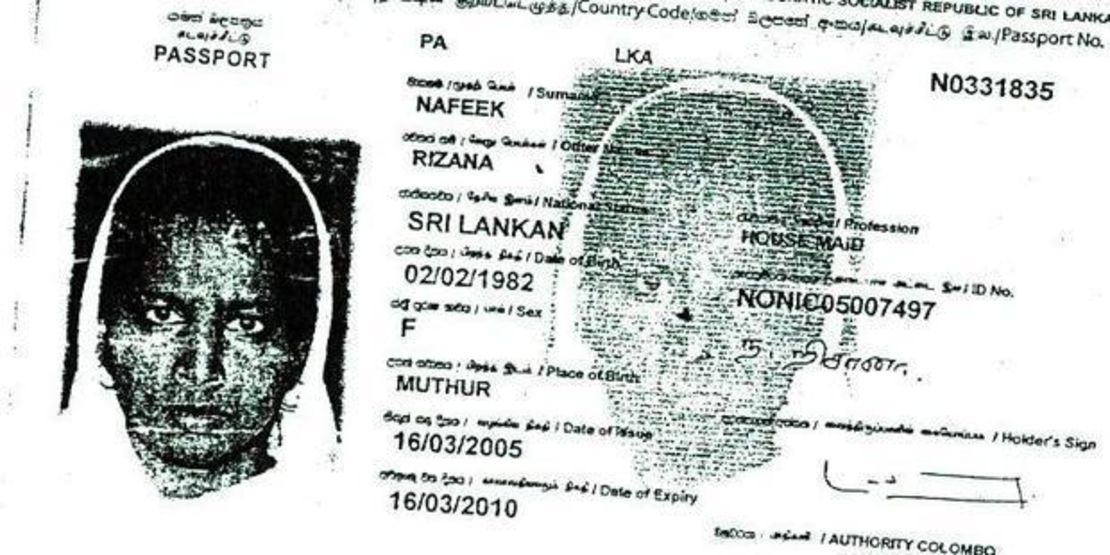 Passport photo of Rizana Nafeek
