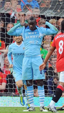 Balotelli's first stint in England came with current Premier League champions Manchester City between August 2010 and January 2013. Perhaps his defining moment in sky blue came when he scored during City's 6-1 derby demolition of Manchester United and revealed a t-shirt that read "Why always me?"