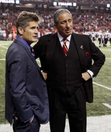 Atlanta Falcons general manager Thomas Dimitroff, left, and owner and CEO Arthur Blank.