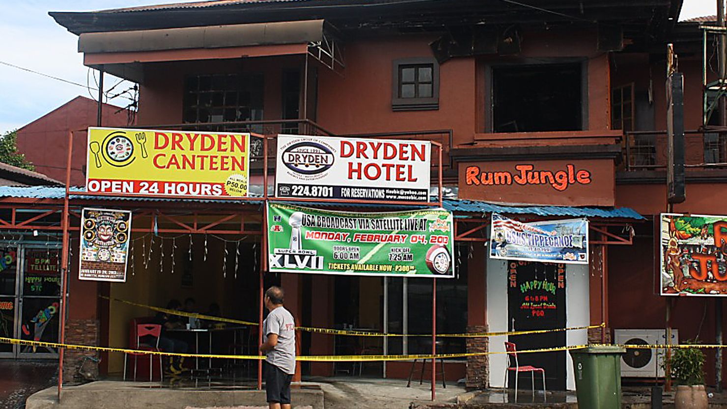 A fire broke out killing six, including three US and one South Korean citizen in Olongapo City, north of Manila on January 11, 2013.