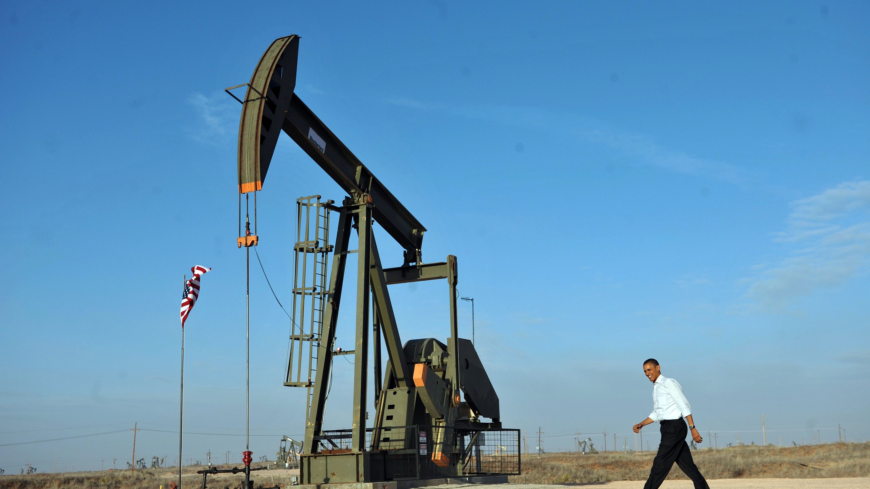 President Obama at an oil and gas production field near Maljamar, New Mexico in March, 2012. 