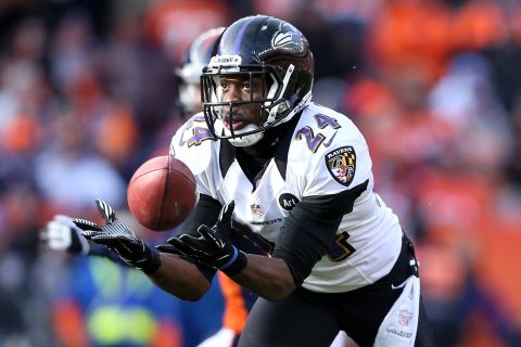 Baltimore cornerback Corey Graham intercepts a pass on his way to a 39-yard touchdown in the first quarter.