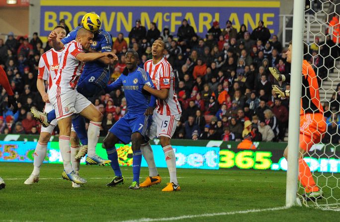 Then, 17 minutes into the second half, the 29-year-old again headed past Stoke goalkeeper Asmir Begovic, this time from a corner by Juan Mata, to make it 2-0. 