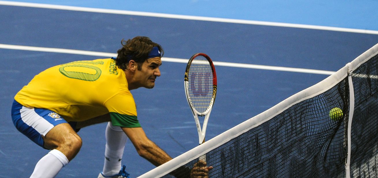 Federer wore a Brazilian national football team uniform during an exhibition match against German Tommy Haas in Sao Paulo on December 9.