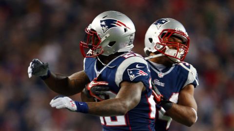 Stevan Ridley of the New England Patriots, left, celebrates with Shane Vereen after scoring a touchdown in the third quarter against the Houston Texans.