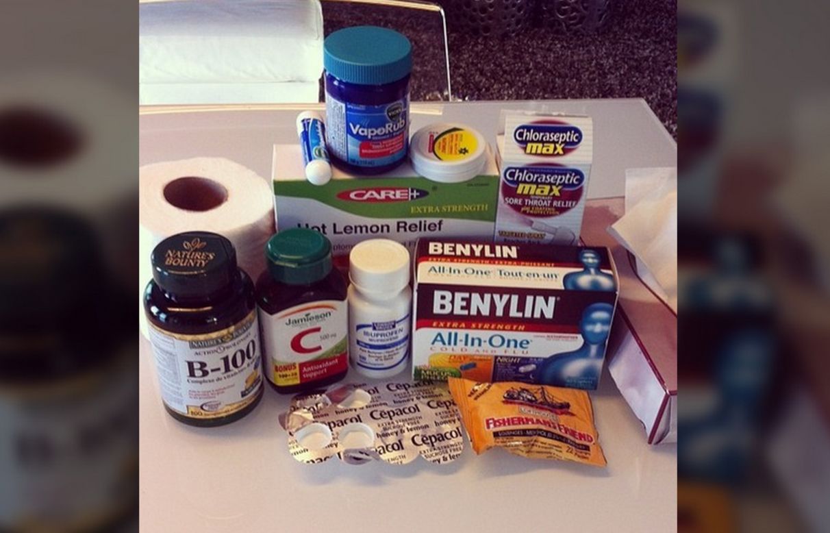 Registered nurse <a href="http://ireport.cnn.com/docs/DOC-909178">Malcolm Chavez</a> from Saskatchewan, Canada, is trying to recover from the flu. He is taking cold and flu medications, cough suppressants, vitamins B and C, and hot lemon drink from his flu survival kit. He also advocates gargling twice a day with lukewarm salt water.