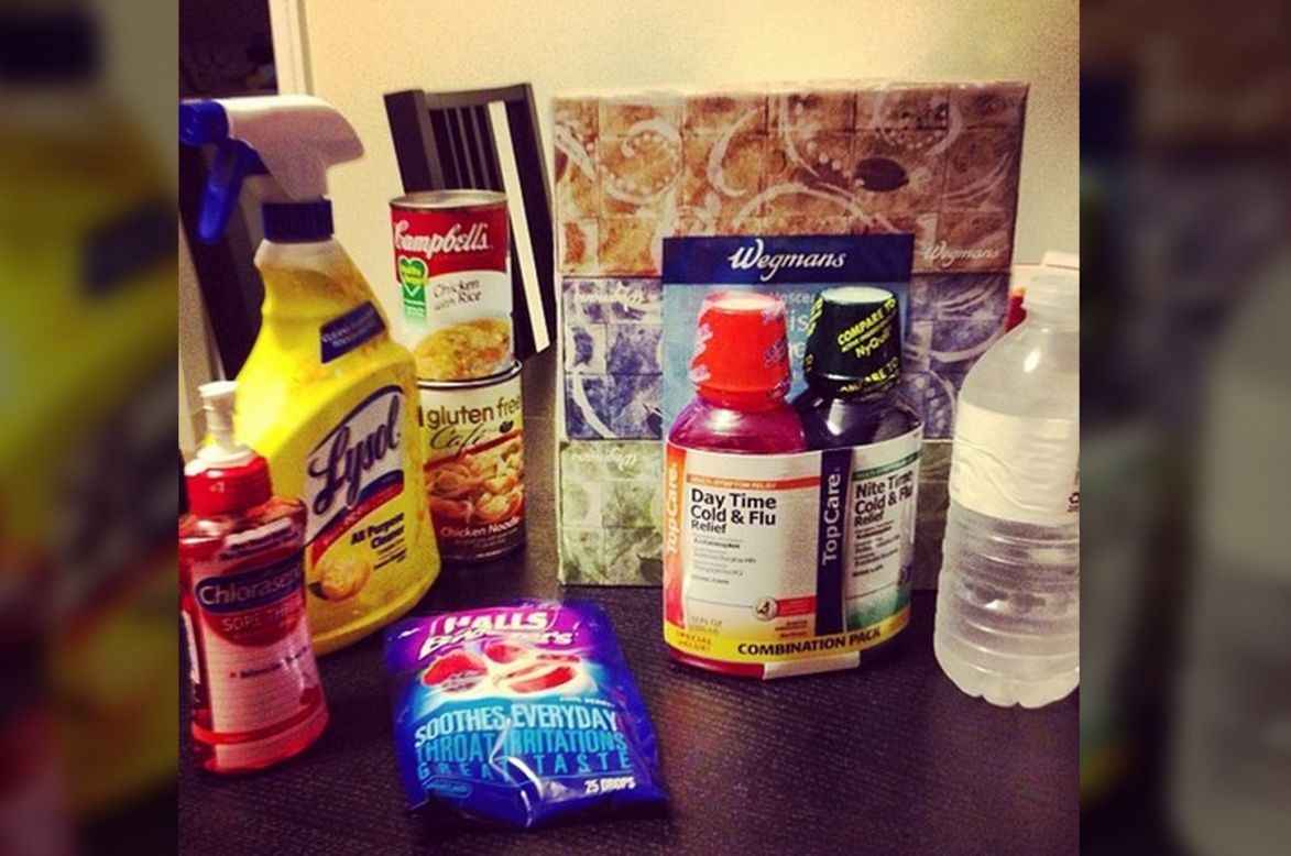 <a href="http://ireport.cnn.com/docs/DOC-909180">Rachel James</a>, a nurse in Bethlehem, Philadelphia, says she not only has the flu, but a terribly painful sore throat as well. Her flu survival kit is made up of variety of medications, disinfectants, water and soups, and she says frozen Slurpees are soothing her throat. 