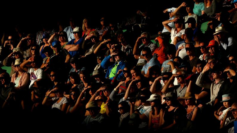 The crowd watches the January 14 match between Australia's Lleyton Hewitt and Serbia's Janko Tipsarevic.