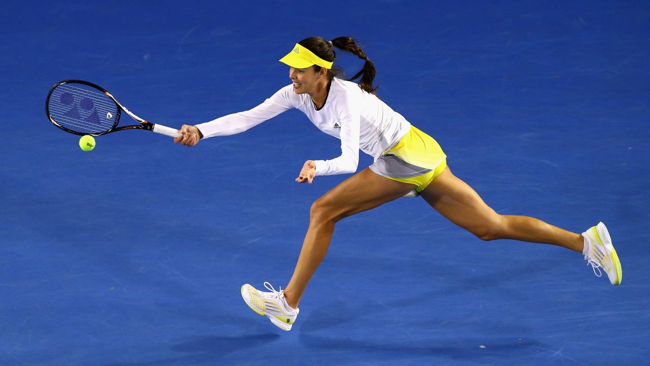 Serbia's Ana Ivanovic plays a forehand during her first-round match on January 14 against Hungary's Melinda Czink. Ivanovic won 6-2 6-1.