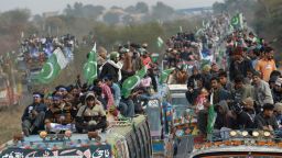 Supporters of Pakistani religious leader Tahir-ul Qadri take part in the protest march at Domeli, about 100 kms from Islamabad on January 14, 2013.