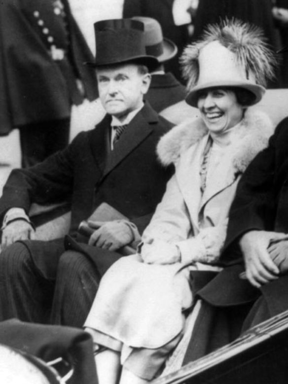 Calvin Coolidge and wife Grace travel on Inauguration Day 1923.