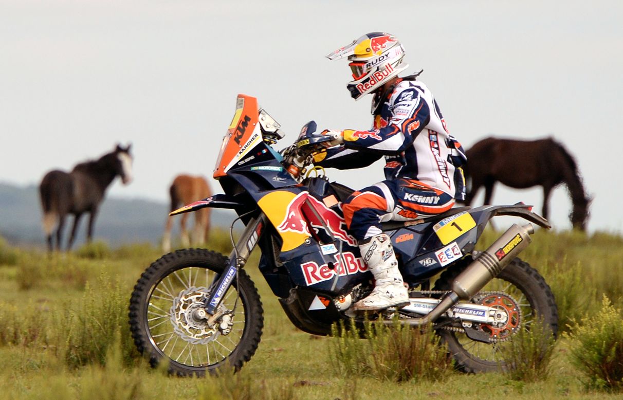 French rider Cyril Despres of the KTM Red Bull Rally Factory Team takes in the picturesque countryside during the race's ninth stage on January 14.