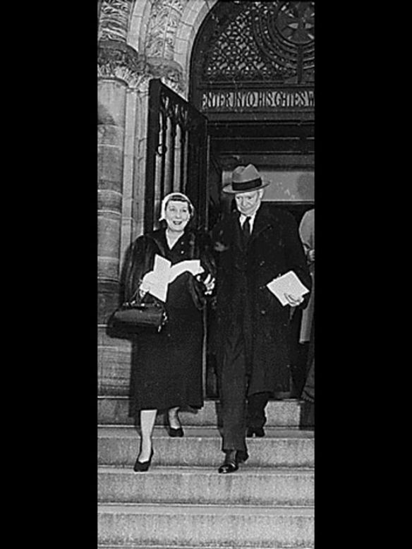 Mamie and President-elect Dwight Eisenhower leave church on the morning of his inauguration in 1953.