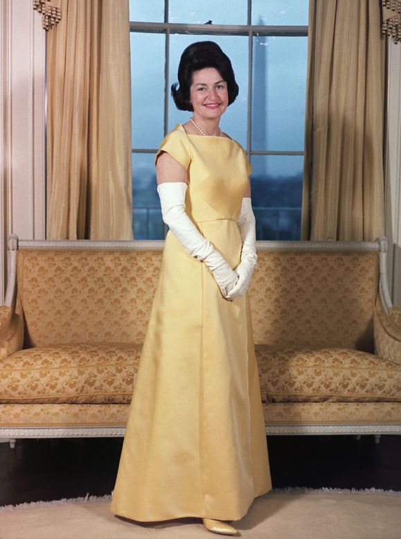 Lady Bird Johnson poses for a portrait before President Lyndon Johnson's inaugural ball in 1965.