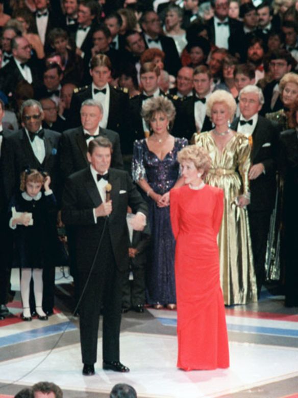 President and Nancy Reagan at the Hollywood-star-studded gala for his second inauguration in 1985.
