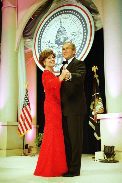 Laura and President George W. Bush attend one of nine inaugural balls in 2001.
