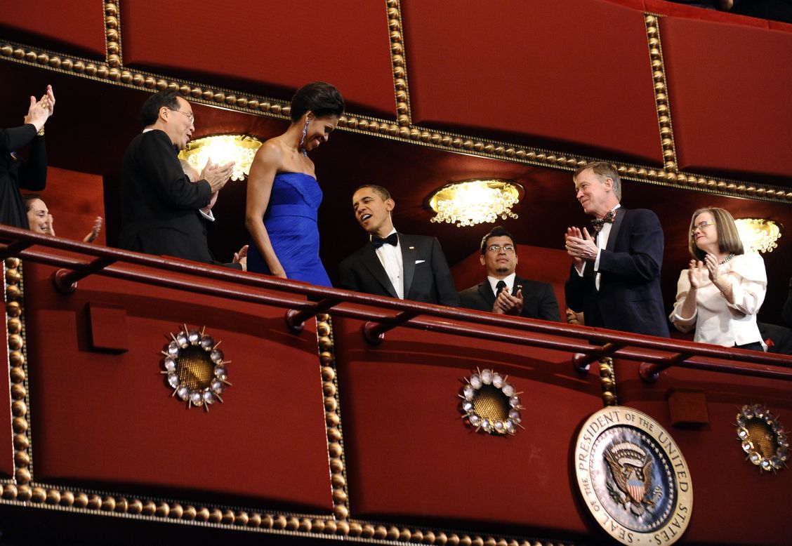 The first lady wore a Vera Wang gown to the Kennedy Center Honors at the Kennedy Center in Washington on December 4, 2011.