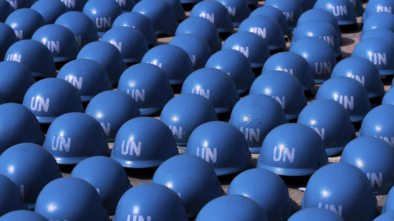 Helmets belonging to soldiers of the Nigerian army are prepared to be sent to Mali at the Nigerian army peacekeeping center near Kaduna, Nigeria, on January 17.