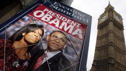 President Barack Obama has become an icon across the United States and the world. His likeness can be found all over the globe on T-shirts, banners and even lattes. Above: Obama in an advertisement for the Evening Standard newspaper in front of Big Ben on November 5, 2008, in London.