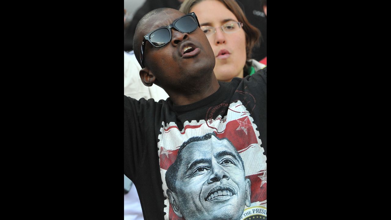 SOUTH AFRICA: A U.S. soccer supporter cheers before the United States plays Slovenia in a 2010 World Cup tournament match on June 18, 2010, in Johannesburg.