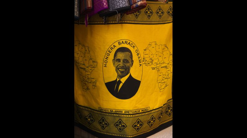 TANZANIA: A fabric depicting Obama is displayed in a market in Zanzibar on February 11, 2009.
