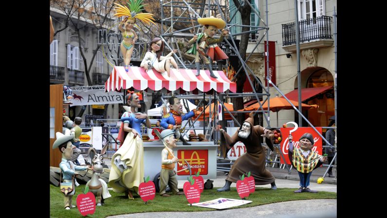 SPAIN: A Falla, a gigantic sculpted structure made of cardboard and wood that humorously portrays world leaders, is part of Las Fallas Festival on March 16, 2011, in Valencia.