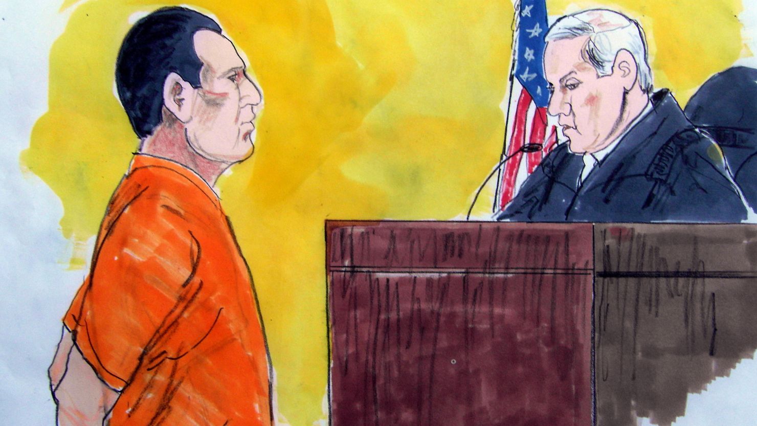 In a courtroom drawing, David Coleman Headley pleads guilty in U.S. District Court in Chicago in 2010. 