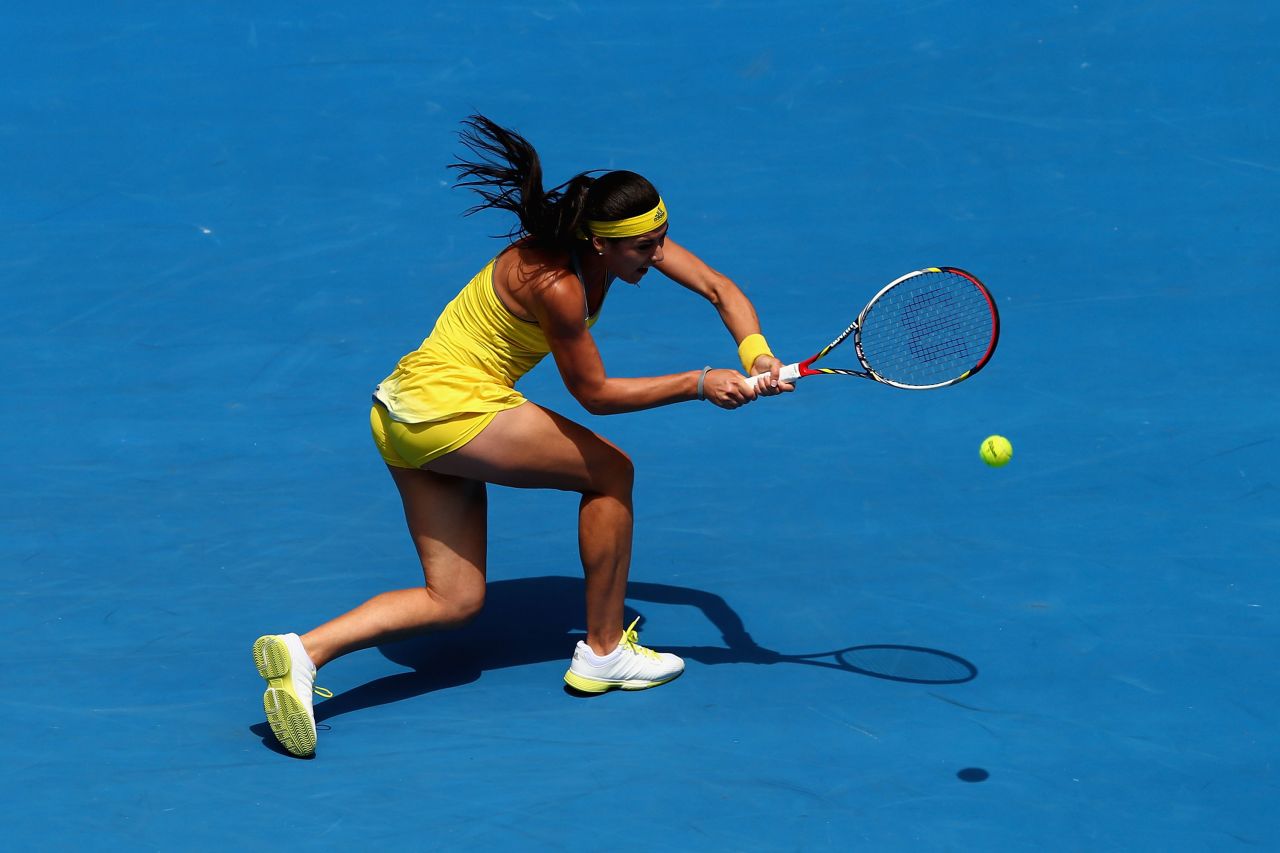 Sorana Cirstea of Romania plays a backhand in her third-round match against Na Li of China on January 18.