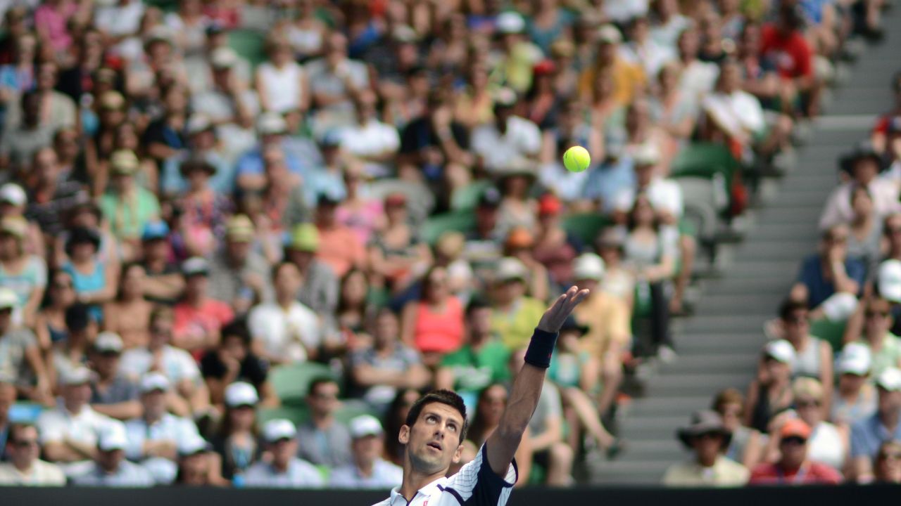 Novak Djokovic of Serbia serves against Radek Stepanek of the Czech Republic during their men's singles match on Day Five of the Australian Open in Melbourne, Australia, on Friday, January 18. Djokovic won 6-4, 6-3, 7-5. 